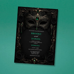 Dunkle Smaragd-Gotik-Masquerade-Rosen-Hochzeit Einladung