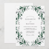 Dunkle Smaragd-Reben-Hochzeit Einladung (Vorne/Hinten)