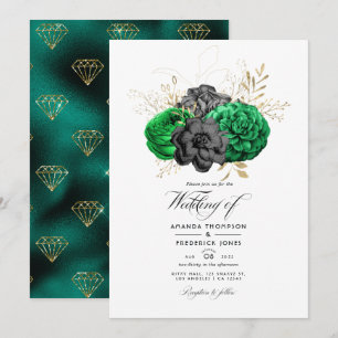 Dunkle Smaragd- und Gold-Blumenhochzeitseinladung Einladung