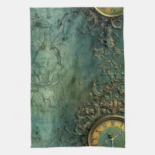 Dunkle Smaragd-Vintage-Steampunk-Uhr Geschirrtuch