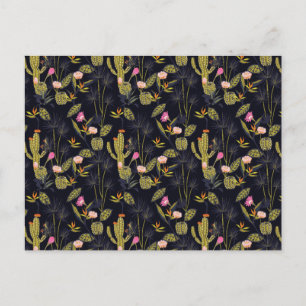 Dunkle Sommer-Nacht-Kaktus-Muster Feiertagspostkarte