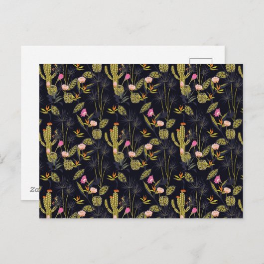 Dunkle Sommernachtskaktus Muster Feiertagspostkarte (Vorne/Hinten)