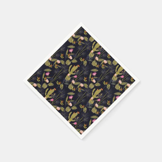 Dunkle Sommernachtskaktus Muster Serviette (Ecke)