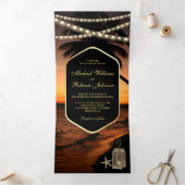 Dunkle Sonnenstrahlen am tropischen Strand Hochzei Dreifach Gefaltete Einladung (Innenseite)