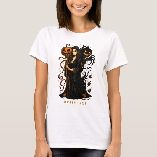 Dunkle Sorceress & Pumpkin-Schatten | Elegant Goth T-Shirt (Vorderseite)