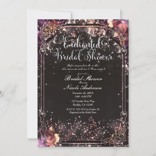 Dunkle Sparkle Glitzer Glam Light Brautparty Einladung (Vorderseite)