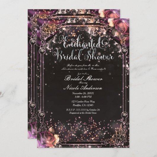 Dunkle Sparkle Glitzer Glam Light Brautparty Einladung (Vorne/Hinten)