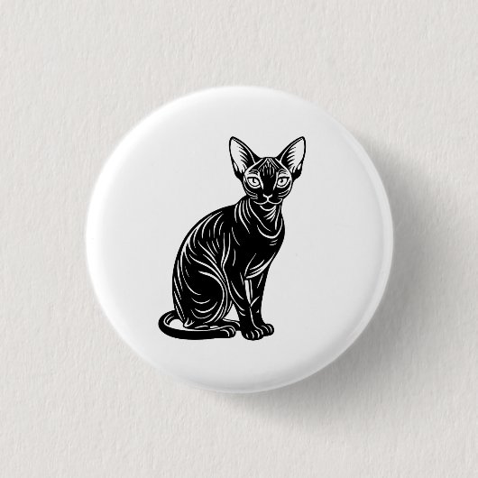 Dunkle Sphynx-Katzen-Kunst – Mysterioses Minimalde Button (Vorderseite)