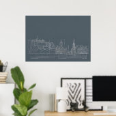 Dunkle Stadt-Skyline-Blueprint-Poster Poster (Heimbüro)