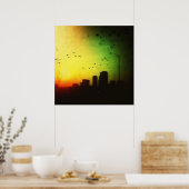 Dunkle Stadt Sonnenaufgang Poster (Küche)