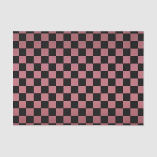 Dunkle staubige Rosen-und Schwarz-Karos Seidenpapier (Vorderseite)