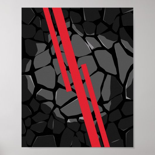 Dunkle Steinstruktur mit roten Streifen Poster (Vorne)