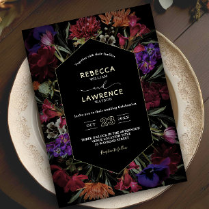 Dunkle, stimmungsvolle Blumen schwarze Hochzeitsei Einladung