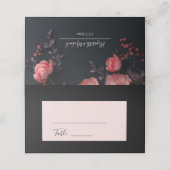 Dunkle, stimmungsvolle geschnitzte Blumen Hochzeit Platzkarte (Außenseite Aufgefaltet)