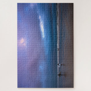 Dunkle, stimmungsvolle lila Himmel-Meereslandschaf Puzzle