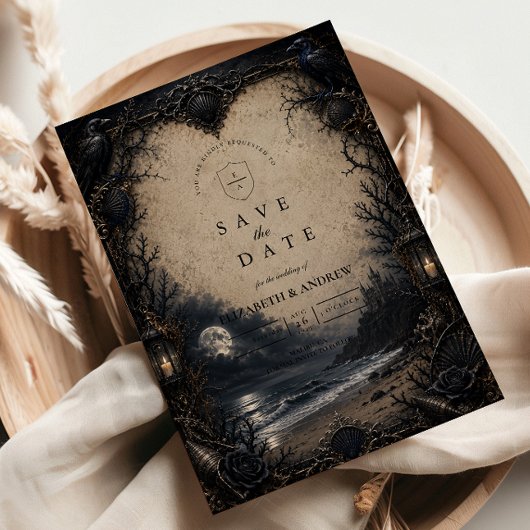 Dunkle Strand-Gotische Hochzeit Save The Date