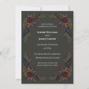 Dunkle Tartan-Blumen-Hochzeitseinladung Einladung