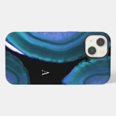 Dunkle Teal-Achat-Geoden-Monogramm iPhone Hülle (Rückseite (Horizontal))