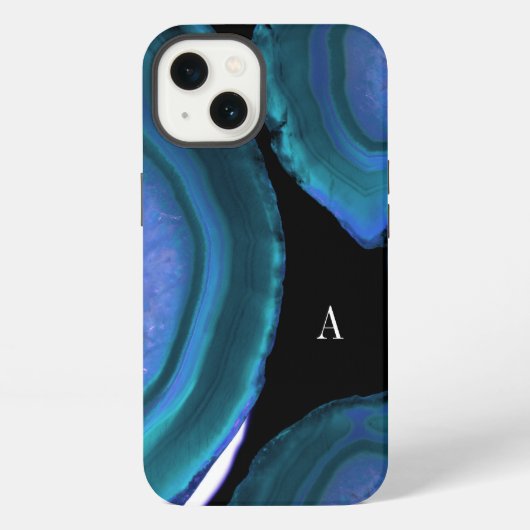 Dunkle Teal-Achat-Geoden-Monogramm iPhone Hülle (Rückseite)