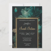 Dunkle Teal Blumen Sweet 16 Einladung (Vorderseite)