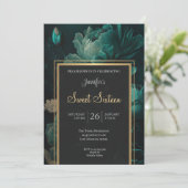 Dunkle Teal Blumen Sweet 16 Einladung (Stehend Vorderseite)
