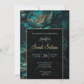 Dunkle Teal Blumen Sweet 16 Einladung (Vorderseite)
