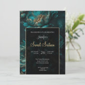 Dunkle Teal Blumen Sweet 16 Einladung (Stehend Vorderseite)