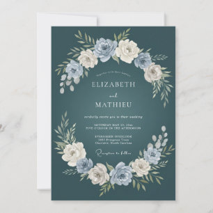 Dunkle Teal Botanische Florale Hochzeit Einladung