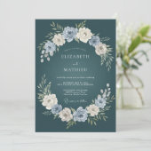 Dunkle Teal Botanische Florale Hochzeit Einladung (Stehend Vorderseite)