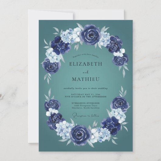 Dunkle Teal Elegante Winterhochzeit Einladung (Vorderseite)