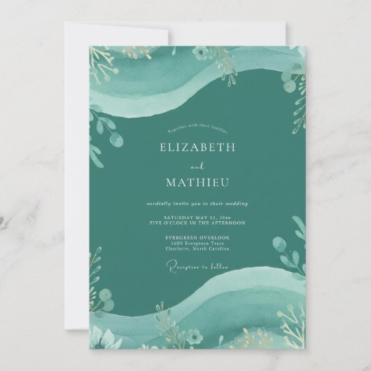 Dunkle Teal-Eukalyptus-Hochzeit Einladung (Vorderseite)