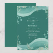 Dunkle Teal-Eukalyptus-Hochzeit Einladung (Vorne/Hinten)
