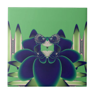 Dunkle Teal-Lotos-Fraktal-Botanik-Kunst Fliese