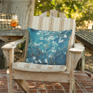 Dunkle Teal Mandelblüten Van Gogh Kissen