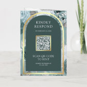 Dunkle Teal-Meeresgischt-Blumenbogen-QR-Code-Hochz Einladung (Rückseite)