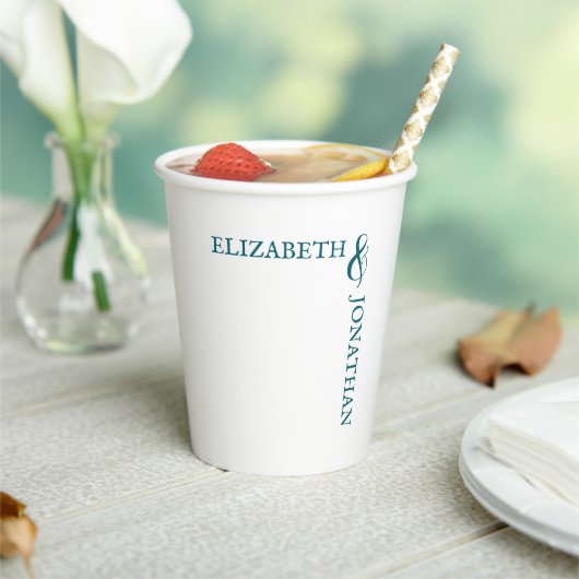 Dunkle Teal moderne Typografie Hochzeit Pappbecher (In Situ)