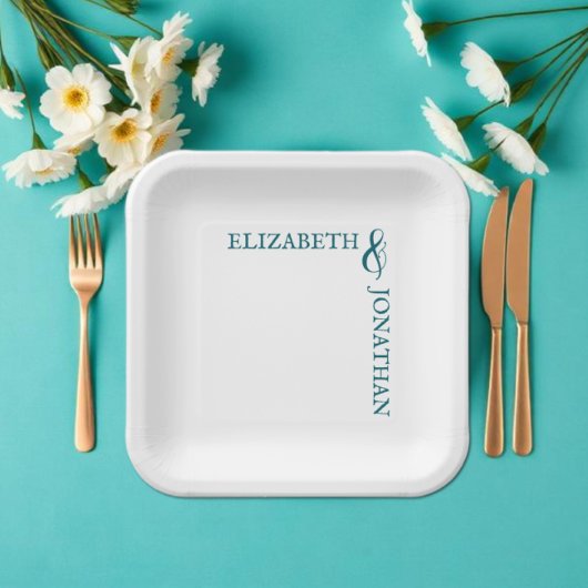 Dunkle Teal moderne Typografie Hochzeit Pappteller