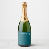 Dunkle Teal moderne Typografie Hochzeit Schaumweinetikett (Vorderseite)