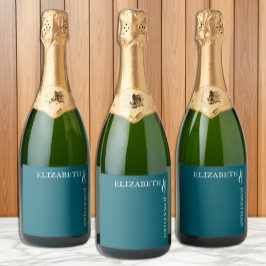 Dunkle Teal moderne Typografie Hochzeit Schaumweinetikett
