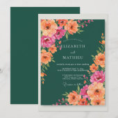 Dunkle Teal-Ranunculus-Eukalyptus-Hochzeit Einladung (Vorne/Hinten)