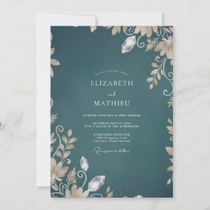 Dunkle Teal-Reben-Hochzeit Einladung