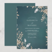 Dunkle Teal-Reben-Hochzeit Einladung (Vorne/Hinten)