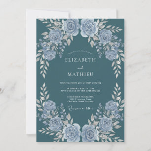 Dunkle Teal Verzierte Winterhochzeit Einladung