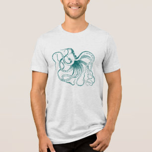 Dunkle Teal-Vintage-Oktopus-Illustration Tri-Blend Shirt
