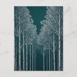 Dunkle Teal Weiße Birkenwald Bäume Postkarte
