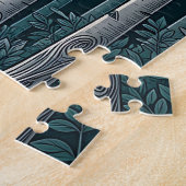 Dunkle Teal Weiße Birkenwald Bäume  Puzzle (Seite)