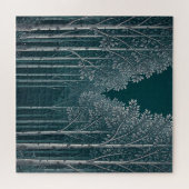 Dunkle Teal Weiße Birkenwald Bäume  Puzzle (Horizontal)