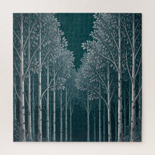 Dunkle Teal Weiße Birkenwald Bäume  Puzzle
