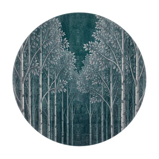 Dunkle Teal Weiße Birkenwald Bäume Schneidebrett (Vorderseite)