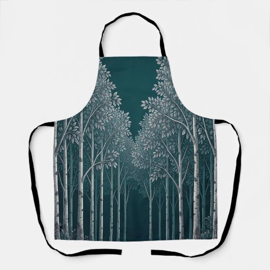Dunkle Teal Weiße Birkenwald Bäume  Schürze (Vorderseite)